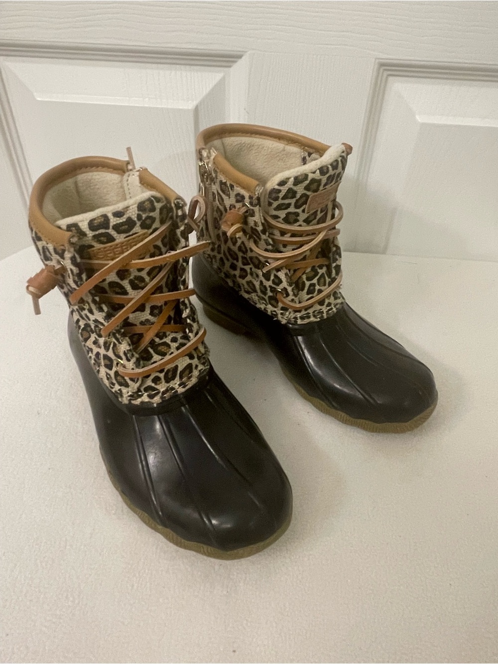 Sperry Kids Leopard-Print Duck Boots - Black & Tan
